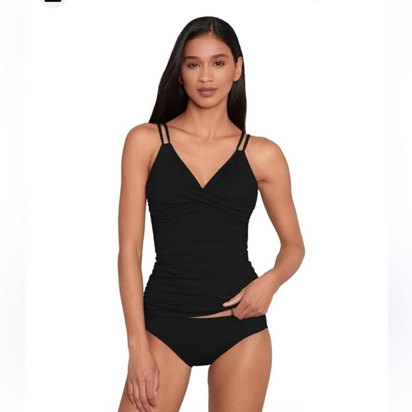 RALPH LAUREN Women's Double-Strap-Front Tankini Top Beach Solids Twist Camikini - Picture 7 of 8
